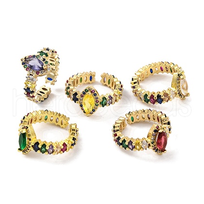 Mother's Day Rings Horse Eye Colorful Cubic Zirconia Open Cuff Ring RJEW-U003-24-1