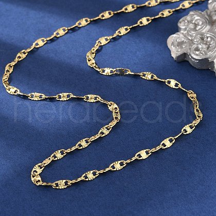 Brass Textured Oval Link Chain Necklaces for Women Men NJEW-F337-04G-1