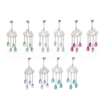 Long Chain with Transparent Glass Beads Dangle Stud Earrings EJEW-JE05245-1