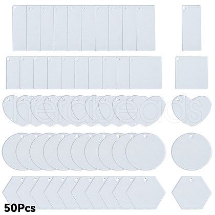 50Pcs 5 Styles Transparent Acrylic Disc Big Pendants TACR-YW0008-09-1