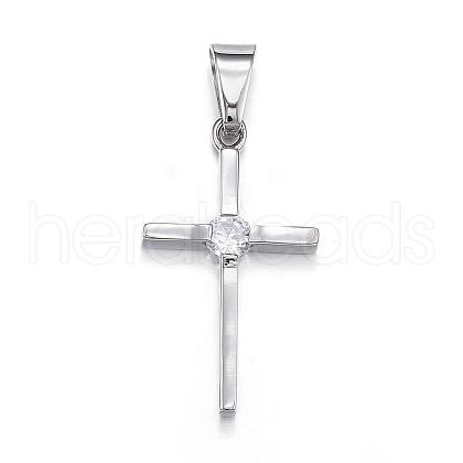 316 Surgical Stainless Steel Cubic Zirconia Pendants STAS-P145-04P-1