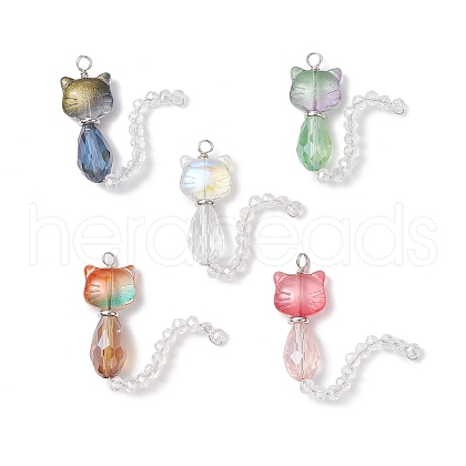 5Pcs Glass Pendants PALLOY-JF04006-1