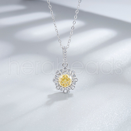 Flower 925 Sterling Silver Pave Cubic Zirconia Pendant Necklaces for Women FS-WG92113-05-1