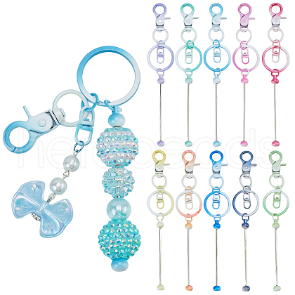 SUNNYCLUE 10Pcs 10 Colors Gradient Color Alloy Beadable Bar Keychain for DIY Crafts Jewelry Making KEYC-SC0001-19-1