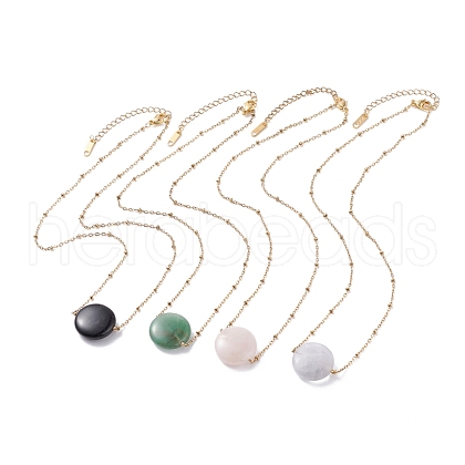 Flat Round Natural Mixed Stone Pendant Necklace for Girl Women NJEW-JN03749-1