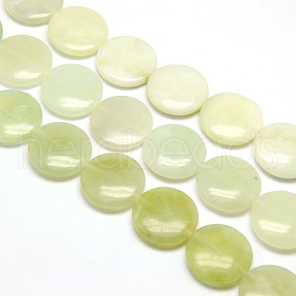 Natural Flat Round Xiuyan Jade Beads Strands G-L245-03-1