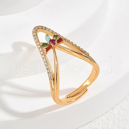Brass Micro Pave Cubic Zirconia Finger Rings for Women QI0455-5-1