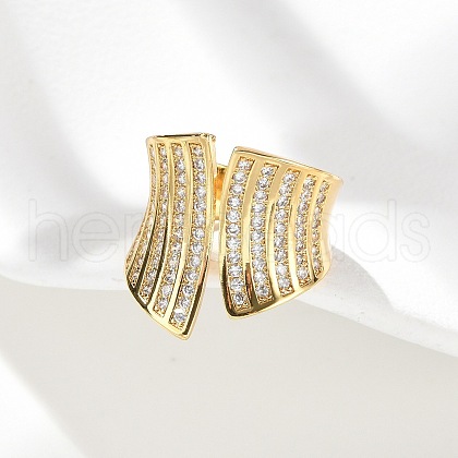 Brass Micro Pave Cubic Zirconia Cuff Rings RJEW-C130-01G-1