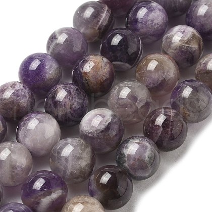 Round Natural Chevron Amethyst Bead Strands G-S380-01C-01-1