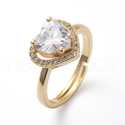 Mother's Day Rings Adjustable Brass Micro Pave Cubic Zirconia Finger Rings RJEW-G096-11G-1