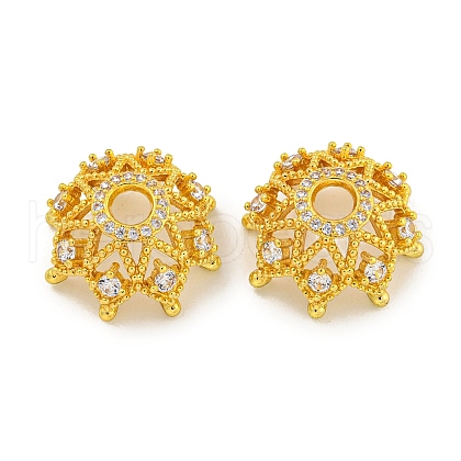 Rack Plating Brass Micro Pave Clear Cubic Zirconia Bead Caps KKB-L215-045G-1