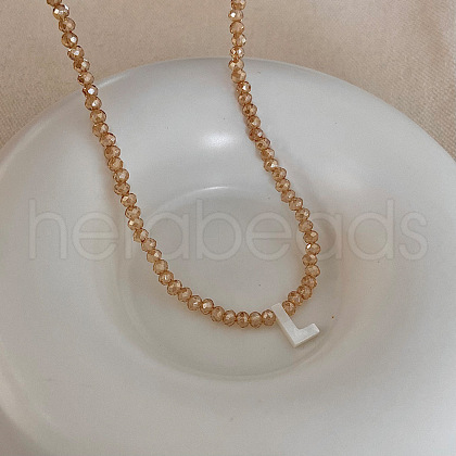 Natural Shell Initial Pendant Glass Beaded Pendant Necklaces FS-WG76541-12-1