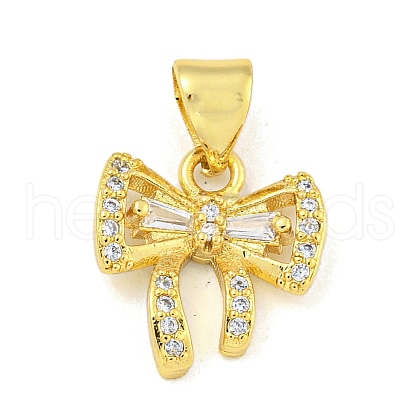 Bowknot Rack Plating Brass Clear Cubic Zirconia Pendants KK-Z053-14G-06-1