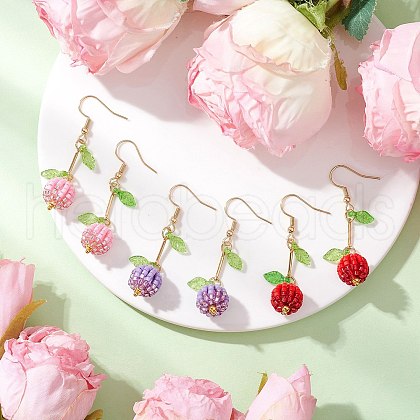 Fruit 304 Stainless Steel Glass Seed Dangle Earrings EJEW-MZ00459-1
