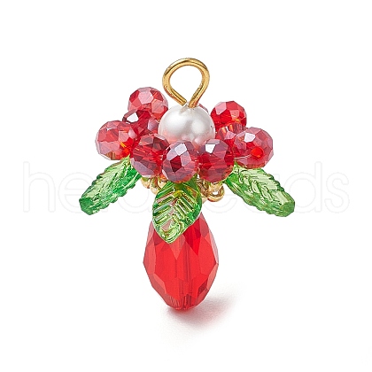 Glass with Round Shell Pearl and Acrylic Charms Pendants PALLOY-MZ00647-01-1