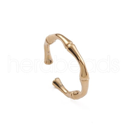 Ion Plating(IP) 304 Stainless Steel Bamboo Joint Open Cuff Rings for Women RJEW-G285-09G-1