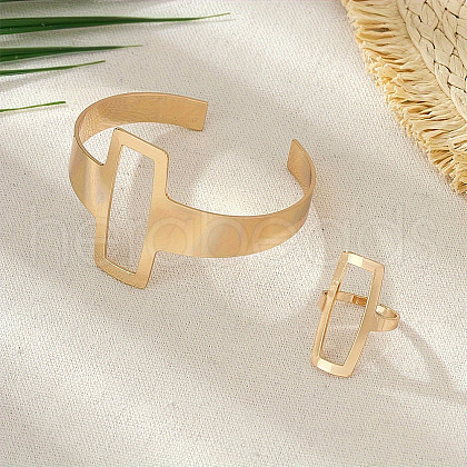 Hollow Out Rectangle Alloy Cuff Bangles & Cuff Rings Sets FS-WGBB0BE-02-1