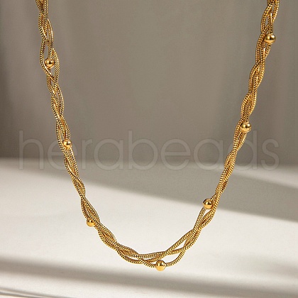 304 Stainless Steel 3-strand Braided Round Snake Chain Necklaces for Women NJEW-M098-04G-1