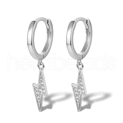 S925 Sterling Silver Cubic Zirconia Lightning Hoop Earrings OB5526-16-1