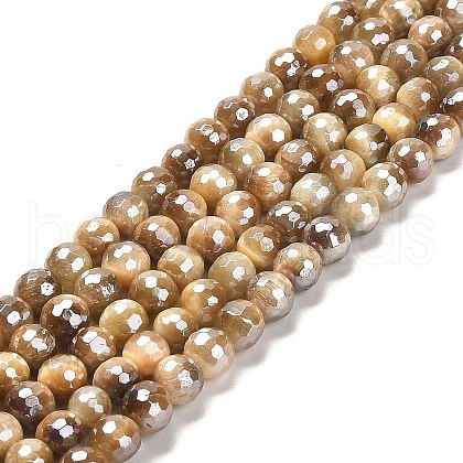 Electroplated Natural Tiger Eye Round Beads Strands G-L598-A04-01-1