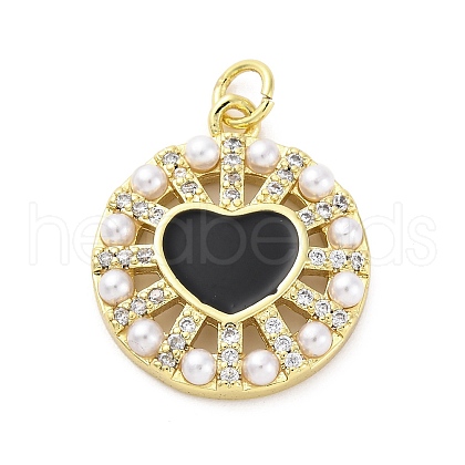 Brass Micro Pave Cubic Zirconia and Enamel and ABS Imitation Pearl Pendants KK-D325-24G-01-1