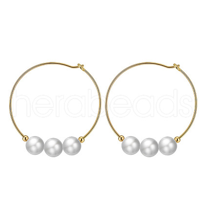 Natural Pearl Beaded Hoop Earrings EJEW-P231-26G-1