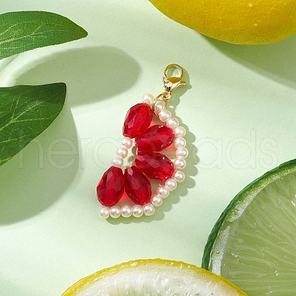 Orange Glass Pearl & Glass Beads Pendant Decorations HJEW-TA00336-02-1
