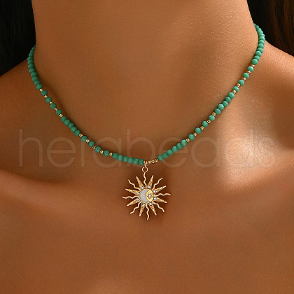 Gemstone and Shell Beaded Pendant Necklace FS-WG08D0F-01-1