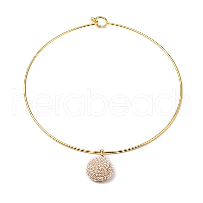 Brass with ABS Imitation Pearl Charm Necklace BJEW-Q350-05D-G-1