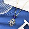 Alloy Enamel Crystal Rhinestone Blue Evil Eye Hamsa Hand Pendant Brass Link Chain Necklaces NJEW-JN05314-1