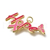 October Breast Cancer Pink Awareness Ribbon Brass Enamel Pendants KK-G525-10G-02-2