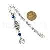 Tree of Life Feather Tibetan Style Alloy Pendant Bookmark with Cat Eye AJEW-JK00277-04-3