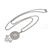 304 Stainless Steel Woven Web/Net with Leaf Pendant Necklaces NJEW-K283-07P-2