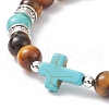 Natural Tiger Eye & Synthetic Turquoise(Dyed) Cross Beaded Bracelet BJEW-TA00179-01-2