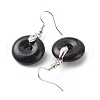 Natural Obsidian Donut Dangle Earrings EJEW-G300-01P-06-3