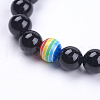 Natural Howlite & Dyed & Heated Black Agate Beaded Stretch Bracelets G-I197-04-3