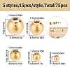 75Pcs 5 Styles Rack Plating Brass Spacer Beads KK-LP0001-07G-2