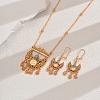 Vintage Brass Cubic Zirconia Moon-shaped Tassel Necklace & Earring Sets for Women's Parties XZ3555-1