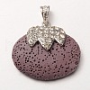 Platinum Plated Alloy Synthetic Lava Rock Oval Pendants G-O024-03B-1