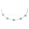 2Pcs 2 Colors Brass & Faceted Round Glass Beaded Flower Link Chain Necklaces NJEW-JN05296-4