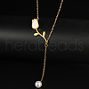 Elegant Stainless Steel Tulip Flower Link Chain Imitation Pearl Tassel Necklaces for Women's Daily Wear TI9112-1-2