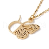 Initial Letter with Butterfly Pendant Necklace NJEW-C026-01G-D-3