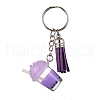 3Pcs Faux Suede Tassel & Imitation Bubble Tea/Boba Milk Tea Resin Keychain KEYC-JKC01203-3