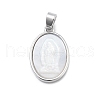 Brass Pave Carved Natural White Shell Religion Oval Pendants KK-D367-04P-C-1