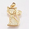 Brass Micro Pave Cubic Zirconia Kitten Pendants ZIRC-E145-28G-2