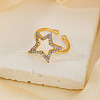 Elegant Hollow Star Brass Micro Pave Cubic Zirconia Cuff Rings for Women SM3654-2-2
