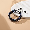 Natural Blue Tiger Eye(Dyed & Heated) & Eyeless Obsidian & Resin Evil Eye Braided Bead Bracelet BJEW-JB08840-04-2