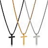 ANATTASOUL 3Pcs 3 Colors Titanium Steel Cross Pendant Necklace with Box Chains NJEW-AN0001-76-1