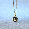 Alloy Black Enamel Flat Round with Letter Pendant Necklaces for Women WG4B845-11-1