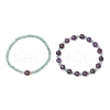 2Pcs Natural Green Aventurine & Amethyst Round Beaded Stretch Bracelets for Women BJEW-JB11928-2